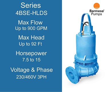 Barmesa 4BSE-HLDS Commercial 15 Horsepower Sewage Pump
